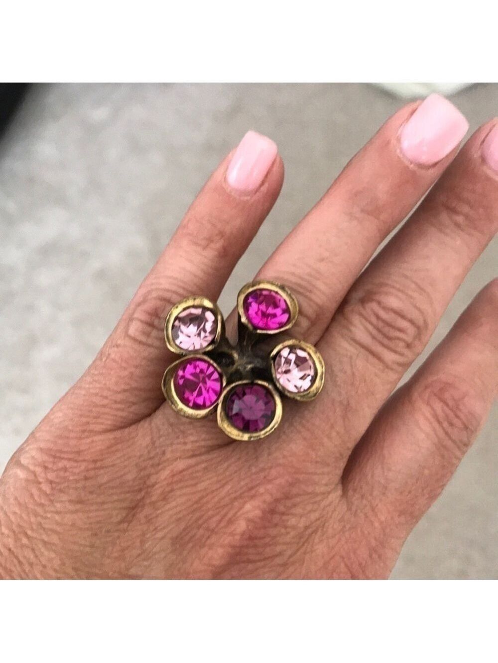 Avant garde paris purple flower ring adjustable bronze tone pewter